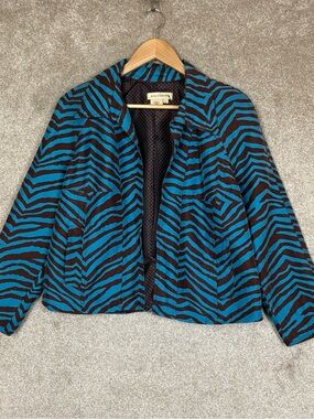 Patrick Christopher Jacket Womens Large Blue Brown Silk Long Sleeve Lined- 5333
